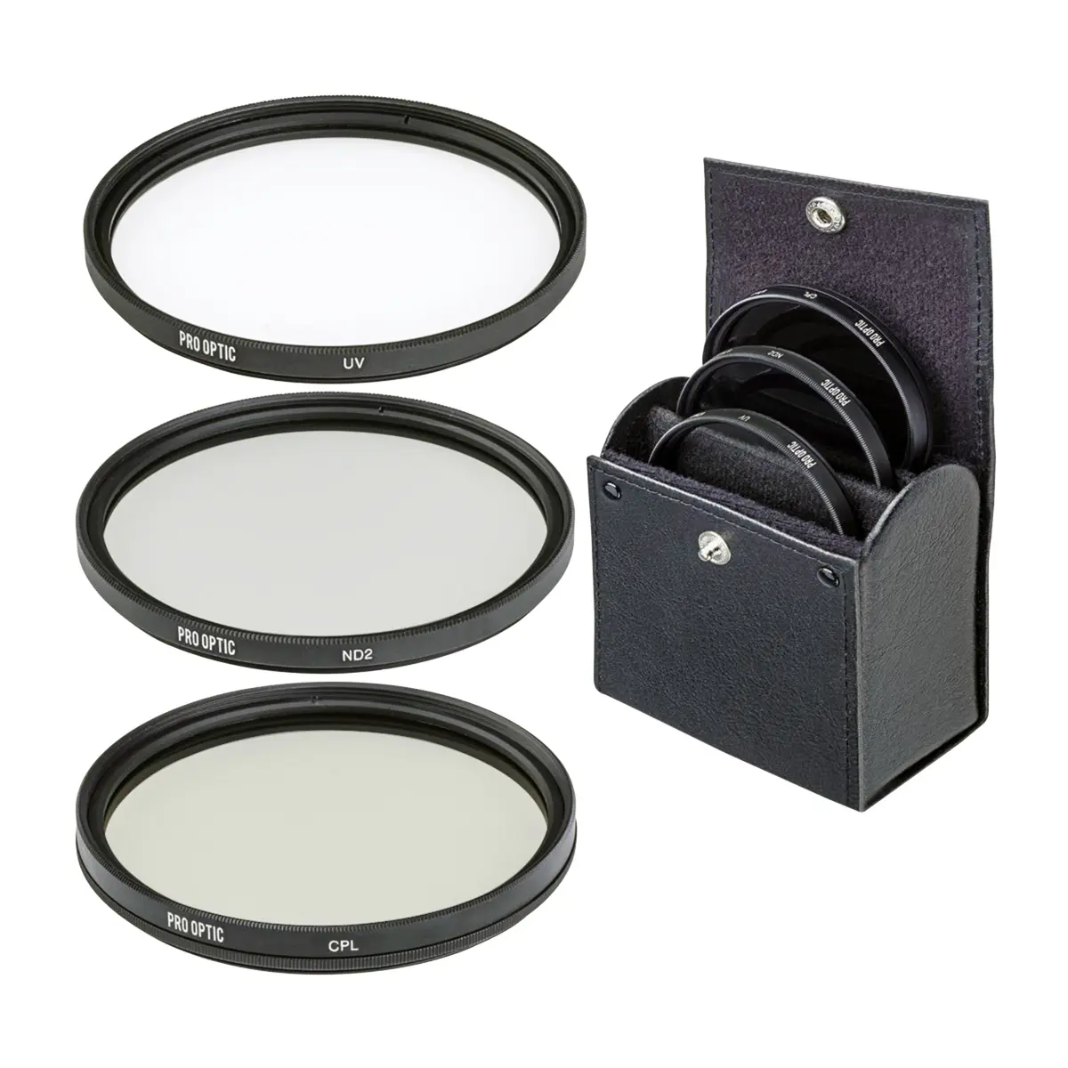 ProOptic 55mm Camera Lens Accessories Digital Essentials Filter Kit - Ultra Violet (UV), Circular Polarizer, Neutral Density 2 (ND2) Filters with Storage Pouch, Metal