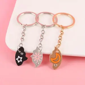 Sun Moon Star Magnetic Best Friend Keychain Necklace Bracelet Set for 3 Matching Friendship Puzzle Piece Pendant Gift for Besties Family Mom Sister Mother Daughter