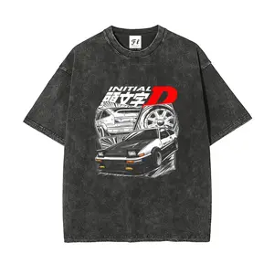 Vintage Wash Initial D Toyota AE86 Tee, Retro Anime JDM Print, Streetwear Oversized Cotton T-Shirt