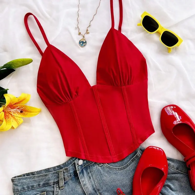 Women's Plain Solid Basic Casual Fashion Sleeveless Halter Top, Perfect for Daily Beach Vacation Travel, Stylish and Comfortable Fit Summer Wear Straps