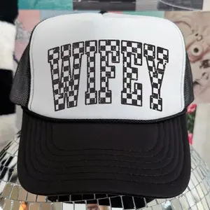 Wifey Trucker Hat Adjustable Mesh Snapback with Bold Checkerboard Design for Stylish Comfort Breathable & Versatile Casual Wear