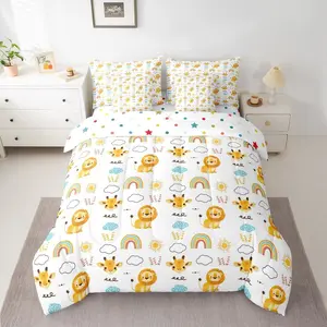 Boys Comforter Set with Sheets 7 Piece Lion Giraffe Bedding Set for Kids Girls Cute Rainbow Bed in a Bag Cartoon Animal Yellow Blue Room Decor Lightweight Microfiber