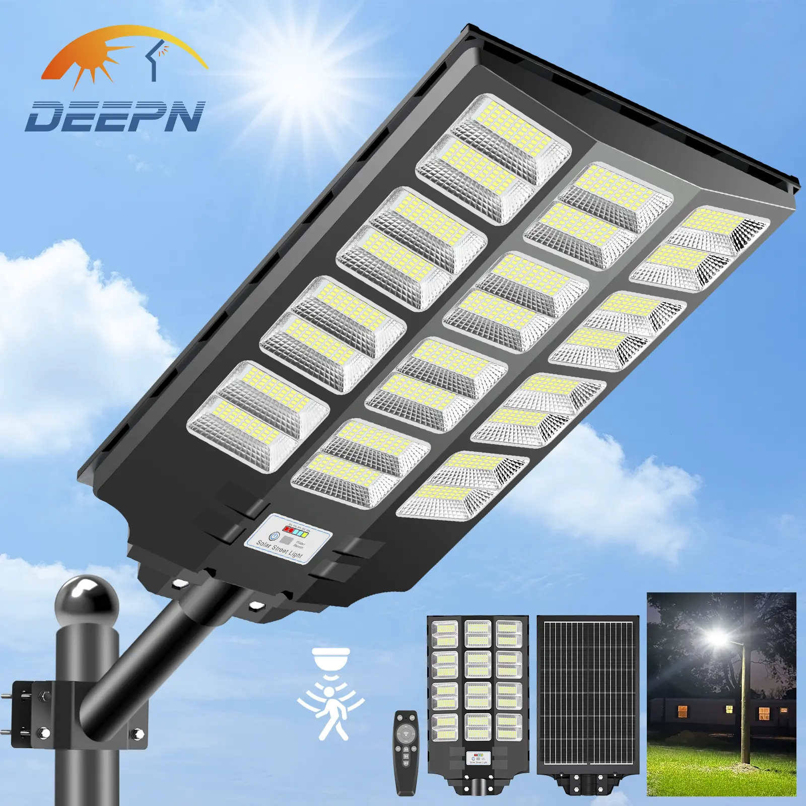 DEEPN Solar Street Light Outdoor 1080 LEDs, IP67 Waterproof, 5 Modes LED Waotion Sensor Security Wall Lamp for Outdoor Garden Street Yard Fall Porch Decor, Solar Lights Outdoorll Mounted Light with Remote Control