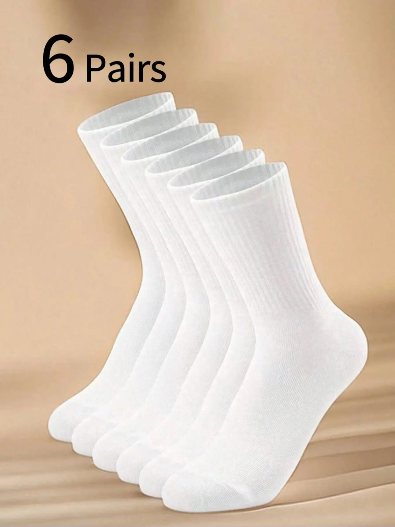 Men's Mid-Calf Socks, 6 Pairs, Youth Academy Style Socks, Outdoor Basic Casual Fashion Plain Socks, Casual Crew Socks