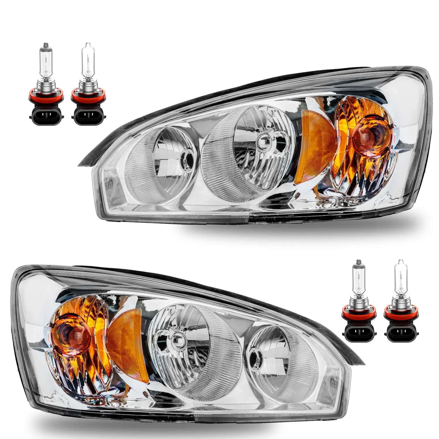 Headlights Assembly with Bulbs for 2004-2007 Chevy Malibu & 2008 Malibu Classic LS/LT Models Headlamps Replacement Left & Right