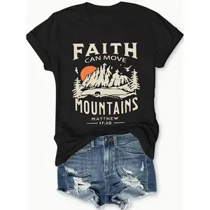Inspirational and Spiritual T - Shirt: "Faith Can Move Mountains" with a Scenic Graphic and Biblical Reference