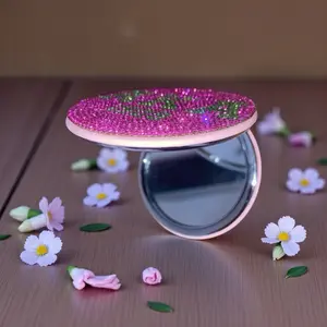 AKA Pocket Mirror Bedazzled With Pink Green Sparkling Rhinestones for Stylish Gifting