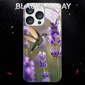 Hummingbird and Lavender Flower Pattern Full Coverage Phone Case for iPhone 17, iPhone 17 Air, iPhone 17 Pro, iPhone 17 Pro Max, iPhone 16, 15, 14, 13, 12, 11, X, XR, XS, 8, 7, Plus Pro Max