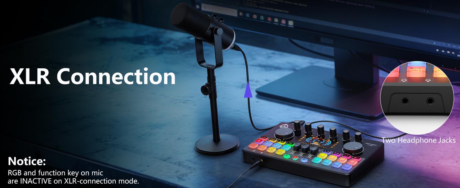 Squarock M100 Complete Set Podcast Equipment Bundle, RGB Audio Interface Mixer with Dynamic XLR/USB Microphone, Desktop Stand, Noise Reduction, Voice Changer, for Vocal Recording, Podcasting, Streaming, Gaming