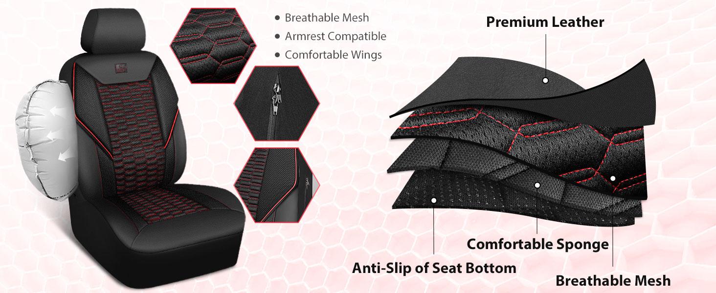 CAR PASS 3D Foam Mesh Leather Car Seat Covers Front Seats, Air Cool Mesh Front Seat Covers for Car, Universal Fit for SUV Truck Sedan Automotive, Armrest Airbag Compatible