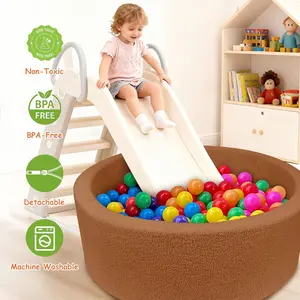 Coffee-colored teddy fleece round ball pool 90cm * 30cm, children's foam ball pit, suitable for infants, babies, dogs, cats, soft baby ball pit pool, gender-neutral gift, (without balls) imitation teddy color
