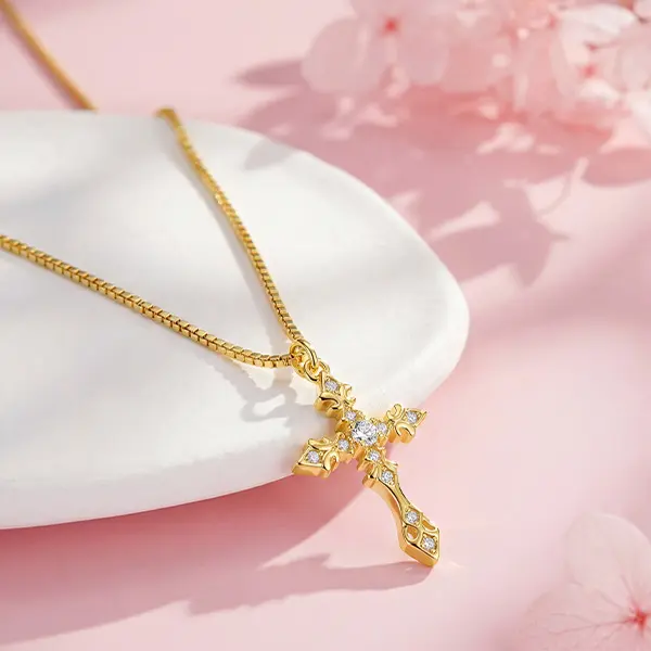 ALEXCRAFT Elegant Jewelry: Women's 14K Gold-Plated Cross Necklace—a minimalist, hypoallergenic pendant that beautifully expresses faith. Suitable for prayer and spiritual reflection, as well as for daily wear or parties; a faith-themed gift for her.