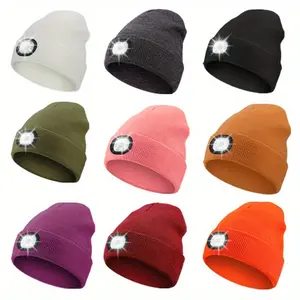 1/2pcs Unisex Beanie Hat With LED Light, LED USB Rechargeable Knitted Hat, Hands Free Headlamp Cap For Night Walking, Fishing, Camping And Hunting