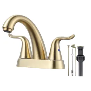 WOWOW 4 Inch Bathroom Faucet Brushed Gold Bathroom Sink Faucet Centerset Vanity Faucet with Pop-up Drain Modern Mixer Tap