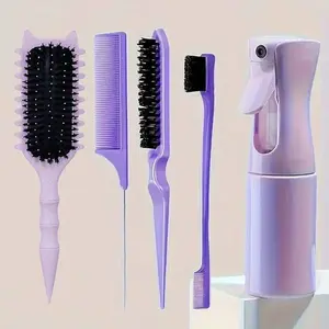 5pcs/set Detangling Comb Set Curl Candy Bursh Curved Rat Tail Comb Edge Control Brush Spray Bottle Massage Hair Styling Tools
