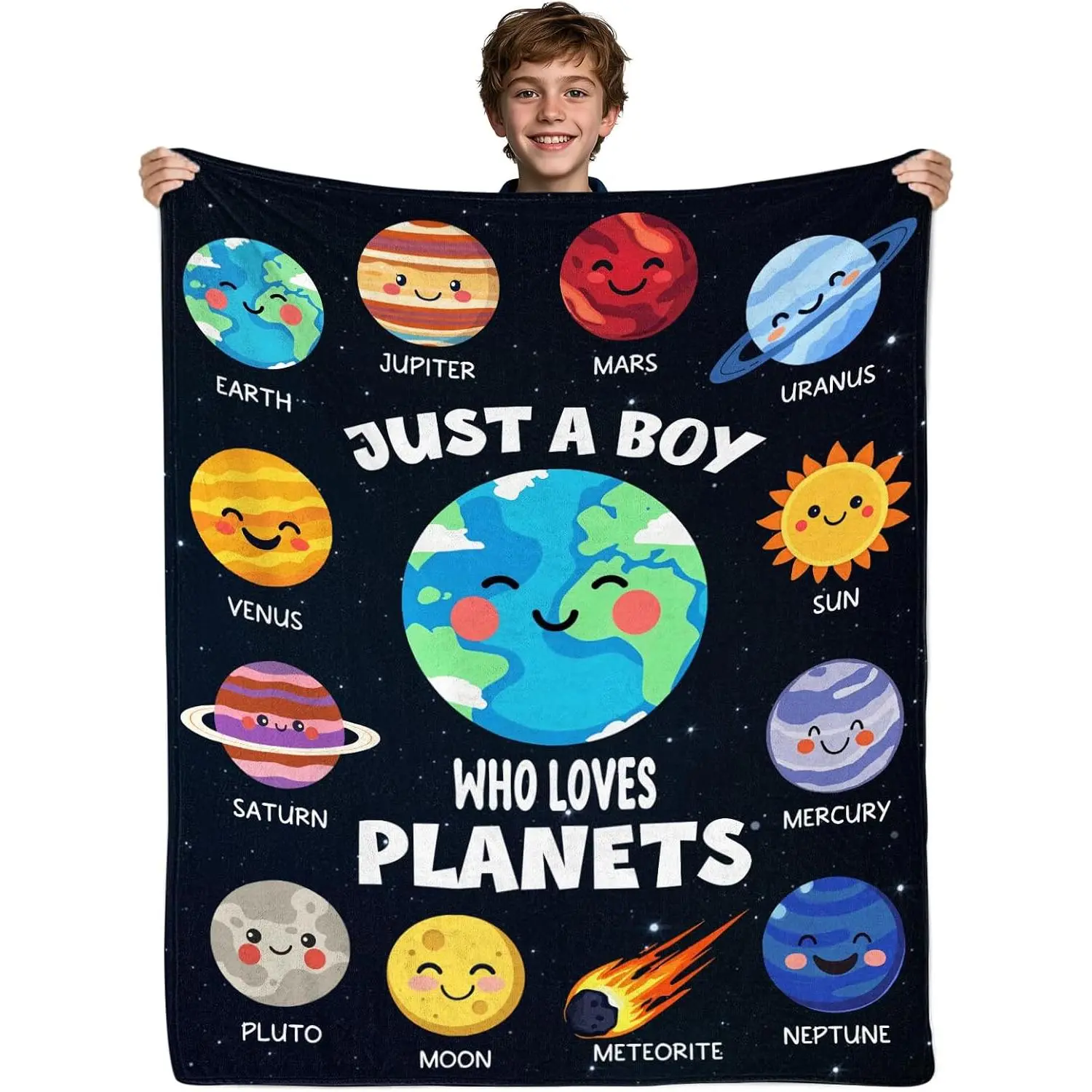 Planet Blanket for Boys Kids, Solar System Gifts for Boy, Just A Boy Who Loves Planets, Planet Gift for Teens, Space Blanket 50" x 60"