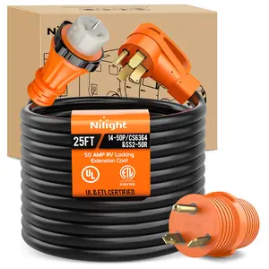 Nilight 50 Amp 25FT RV Locking Extension Cord with Adapter 30Amp to 50Amp 250V Heavy Duty 6/3+8/1 Gauge Pure Copper STW Wire ETL Listed 4 Prong 14-50P SS2-50R 50F/50M Cable Suit for Campers Caravan