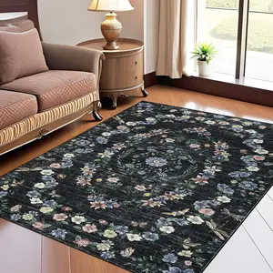 Area Rugs for Living Room Bedroom, 1160GSM Plush Washable Carpet, 350g Fake Wool Pile, Non-Slip Foldable Modern Floral Paradise Pattern