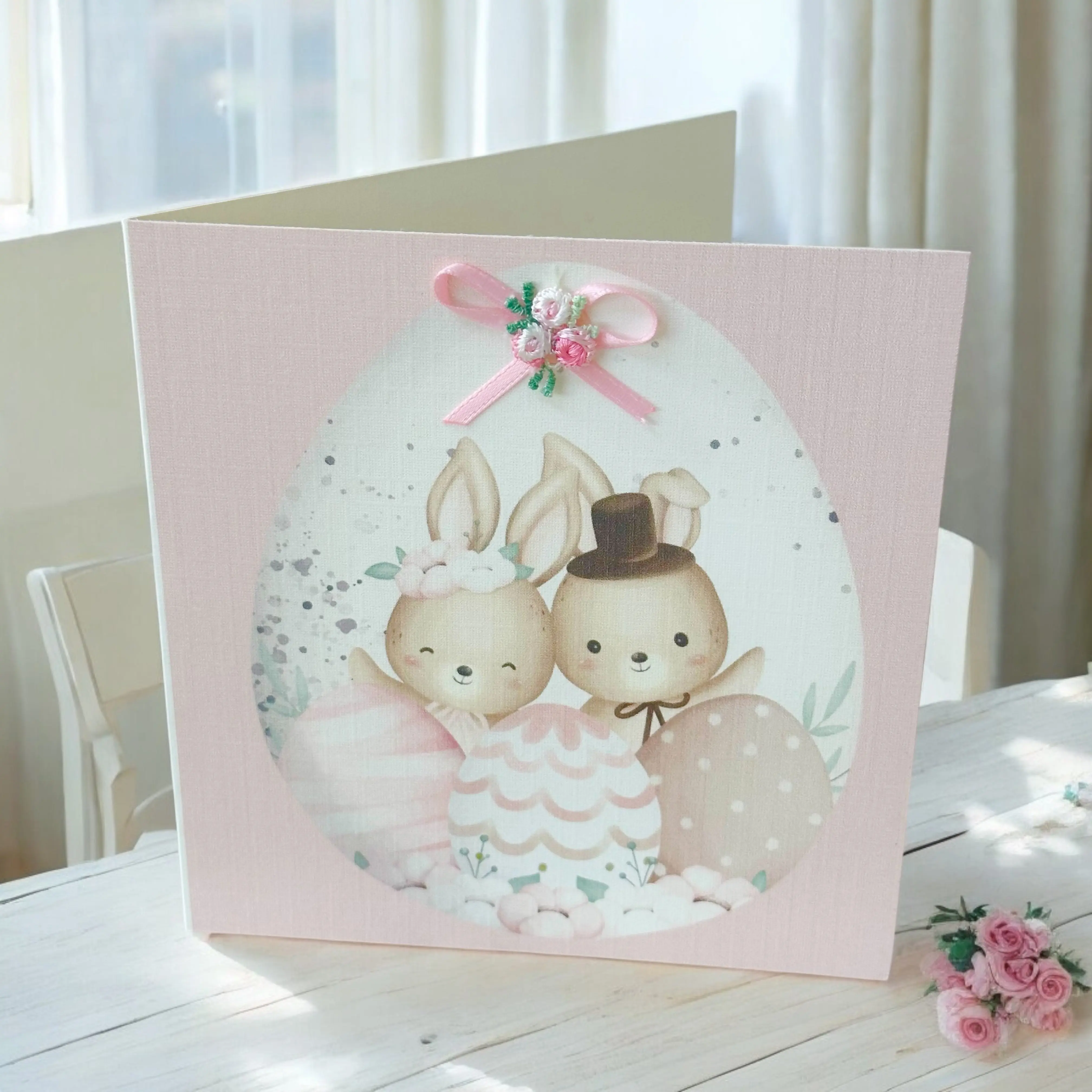 Happy Easter Card Unique – Adorable Fine Art Springtime Bunny Easter Egg Greeting Cards for her, him, Kids