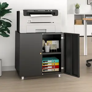 Printer Stand with Storage Cabinet with Wheels,3D Heavy Duty Metal Large Printer Table with Adjustable Shelf for Home Office, Mobile Printer Cart,Black,23.62" H
