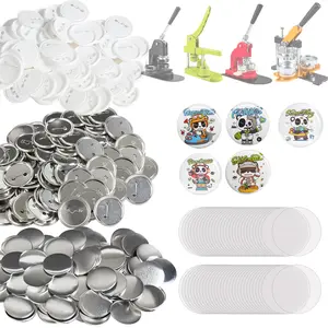 500 Sets 58mm 2.25 Inch Pin Back Button Parts, DIY Round Badge Supplies with Metal Tops, 250 Metal and 250 Plastic Backs, Clear Films and Blank Paper, Machine Not Included