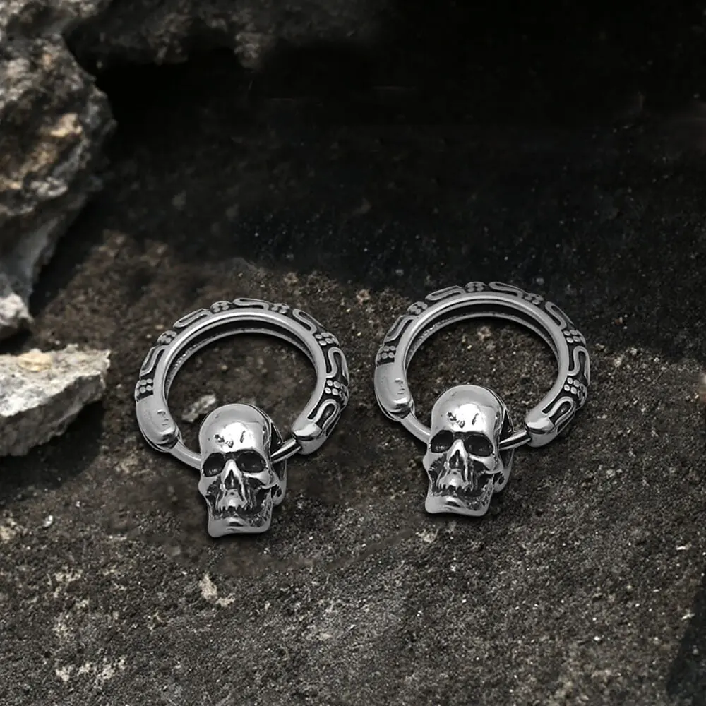 GTHIC Gothic Pattern Skull Stainless Steel Earrings Hoop Earrings for Men Women Daily Wear