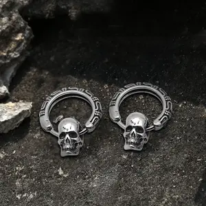 GTHIC Gothic Pattern Skull Stainless Steel Earrings Hoop Earrings for Men Women Daily Wear