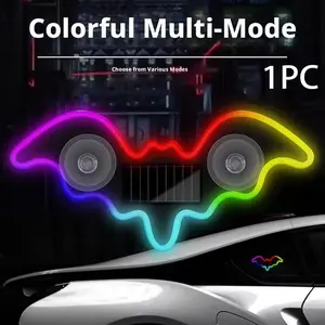 Solar Atmosphere Light Bat-shaped Dynamic Gradient LED Fit Car Window Interior Ambient Light Decoration Accessory RGB Universal