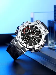 Outdoor Triple Display Watch | Polished Heavy Metal Case, Three Time Zone Display, Multi-Function (Chronograph/Timer/Alarm), Anti-Slip Silicone Band, Ideal for Outdoor Adventures & Streetwear