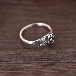 Alloy ring with old flower ring Silver/golden/rose golden three-dimensional rose flower ring for women daily wear gift