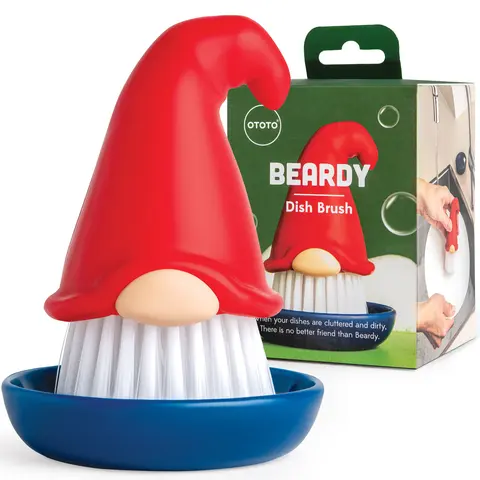 OTOTO Beardy Dish Brush - Ergonomic Mushroom Gnome Kitchen Brush | Heavy-Duty Nylon Bristles for Scrubbing | Standing Design Keeps Counters Dry | Unique Housewarming Gift | TikTok Must-Have | Funky Kitchen Supplies | Kitchen Accessories