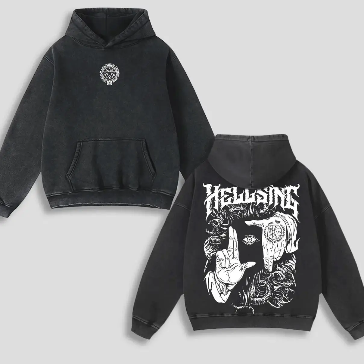 Alucard Hellsing Hand Signs Hoodie Washed Cotton Oversized Anime Manga, Hellsing Washed Hoodie, Anime Streetwear, Gift For Anime Fan,Anime Merch Graphic Hoodie JIG