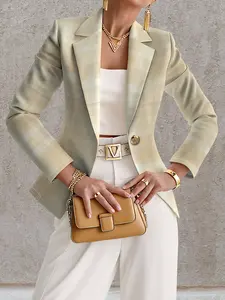 Women's Fall Outdoor Plaid Striped Digital Print Blazer Jacket, Casual Fitted Regular Length, Spring & Fall Fashion Outerwear Plaid Pattern