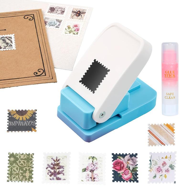 6 Styles Stamp Puncher-Comes with a free glue stick, Manual Floral Design Paper Hole Puncher, Embosser, Lever-type structure for effortless and durable operation for Hand Books, Photo Albums, Greeting Card Making, Office Supplies and Gifts