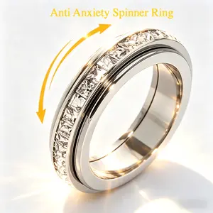 Anxiety Ring for Women & Men | CZ Spinner Fidget Band for Stress Relief, Promise & Wedding Comfort Fit