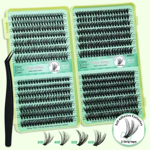 Lashsun 560 Pcs Self Adhesive Eyelashes Book, 4 Styles Large Capacity D Curl Self Adhesive Natural Lashes, No Glue Needed, 2-Strip Tape - Longer Lasting, Pre Glued Eyelashes with Tweezers Easy to Use