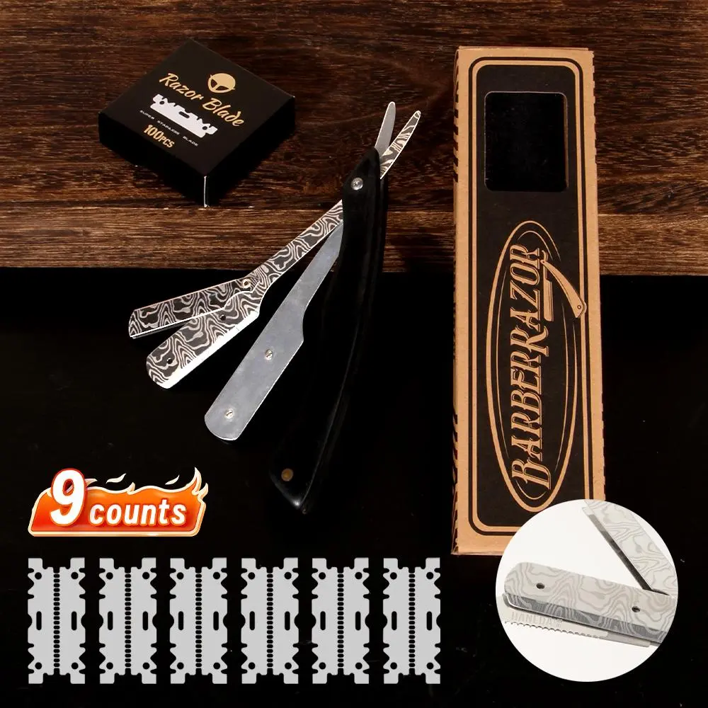 Men's Professional Manual Razor Set, Shaving Razors, Razors Set, Manual Shaving Kit, 9 Counts/set Including Razor Holder & Blades & Blade Protector, Durable Stainless Steel Razor Set for Men