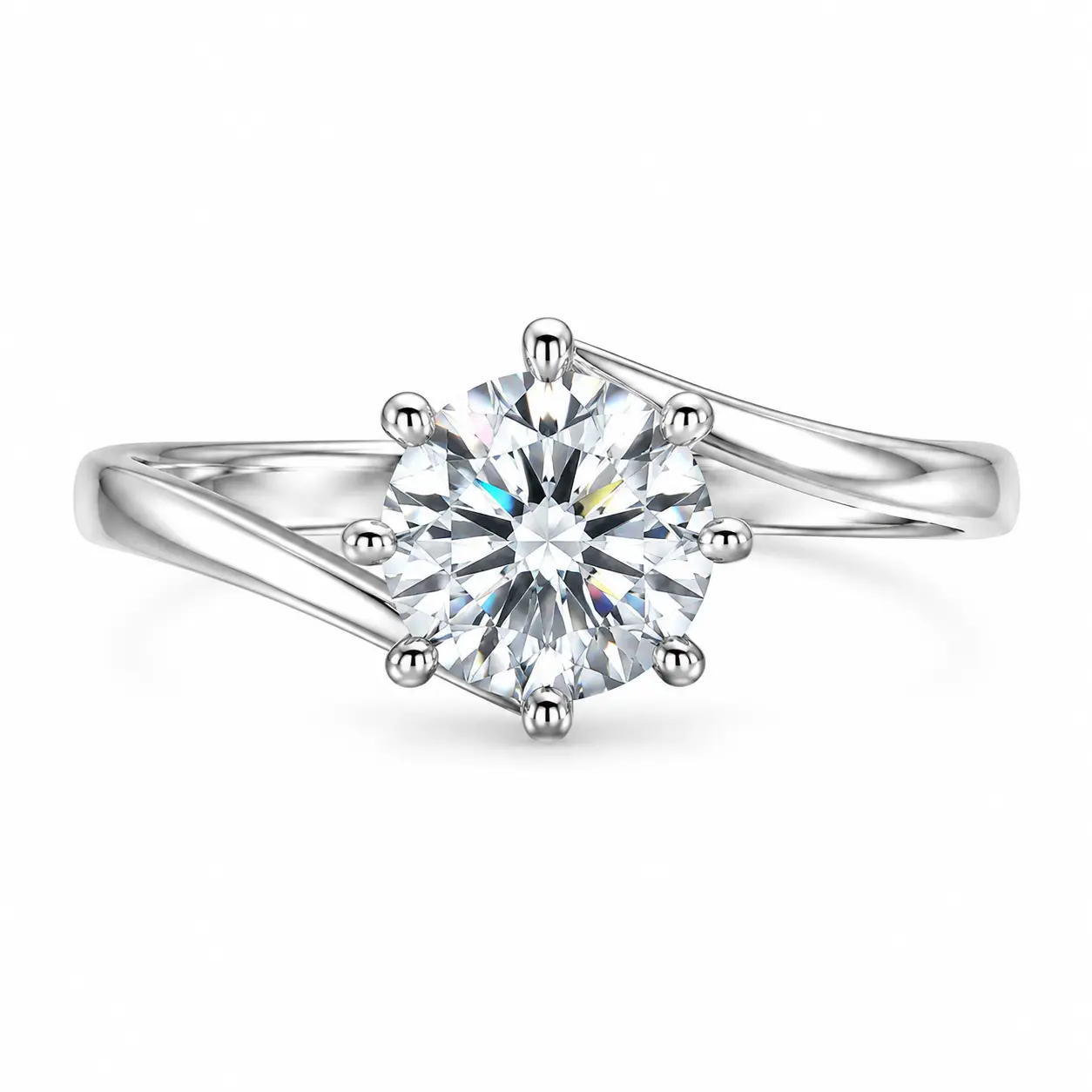 J-007PT-LuxeStone 1CT Round Moissanite 7-Prong Solitaire Engagement Ring - Stainless Steel Moissanite Rings Costume Jewelry