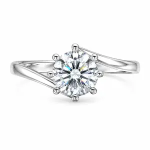 J-007PT-LuxeStone 1CT Round Moissanite 7-Prong Solitaire Engagement Ring - Stainless Steel Costume Jewelry