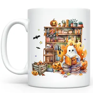 Halloween Ghost Reading Book Mug, Cute Ghost Coffee Mug, Funny Ghost Accent Mug, Book Lover Gift Mug, Funny Mug Popular, Reading Mug, Fall Autumn Mug, Spooky Season Mug, Cute Bookish Mug, Ceramic Coffee Mug, 11Oz 15Oz Mug