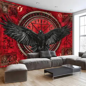 1pc Retro Crow Magic Array Peach Linen Landscape Cloth Tapestry - Ultra-Large Wall Photo Mat, High-Definition Digital Printing Polyester, Free Hanging Clips - for Living Room, Daily Decor