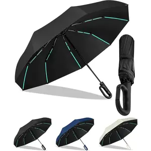 10 Alloy Shafts & 20 Reinforced Fiberglass Ribs Heavy-Duty Windproof, Storm-Proof Automatic Open/Close Umbrella with Carabiner Handle for Rain and  Wind, Compact Travel Umbrella
