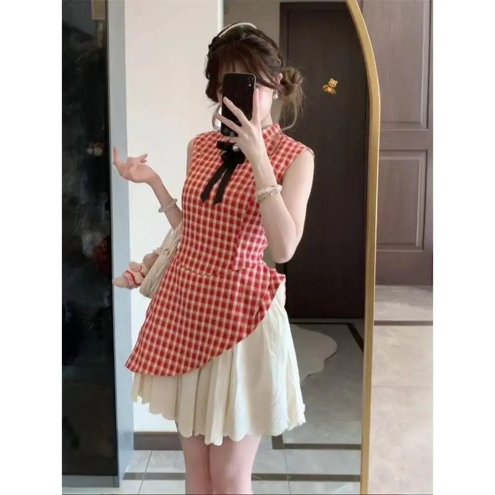 Woman Sweet Sleeveless Y2k Mini Dress Patchwork Japanese Style Red Plaid Dress Party Korean Fashion Slim Dress Summer Chic - TikTok Shop Woman Sweet Sleeveless Y2k Mini Dress Patchwork Japanese Style Red Plaid Dress Party Korean Fashion Slim Dress Summer Chic - TikTok Shop