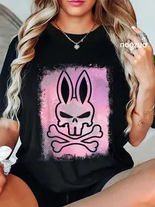 100% Cotton Unisex Rabbit Skull I Hare Skull Bones Design T-Shirt Casual Top