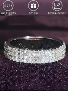 S925 Sterling Silver Luxury Rhinestone Decorated Ring, 2024 New Style Fashionable Ring for Women & Men, Jewelry Engagement Rings for Valentine's Day Gift