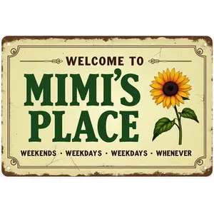 Mimi's Place Tin Sign Welcome Sunflower Vintage Mimi's Home Metal Sign Print Aesthetic for Garden Yard Bar Porch Home Bedroom Kitchen Wall Decor Gift