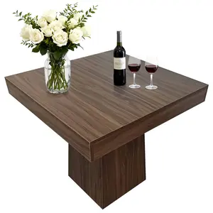 Square Dining Table for 4, 31.5" Small Farmhouse Kitchen Dinner Table with Wooden Pedestal Base, Space Saving Wood Dining Room Furniture for Living Room, Apartment