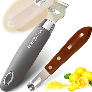 Citrus  Zester &   Tool for Kitchen Bar, Stainless Steel ,  Design, Wooden Handle & Rubber & Plastic Handle Set Tool
