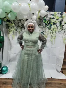 Mint green and purple belted long dress