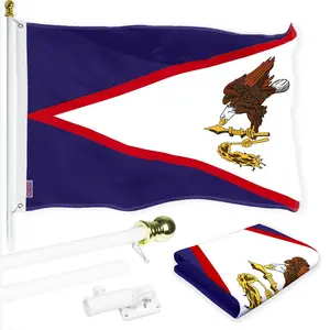 G128 Combo Pack: 6 Ft Tangle Free Spinning Flagpole (White) & American Samoa Flag 3x5 Ft Printed 300D Polyester, Brass Grommets (Flag Included) Aluminum Flag Pole